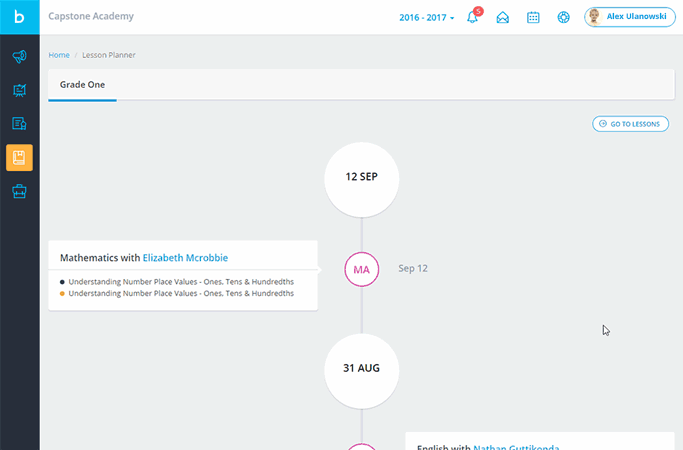 Online lesson planner for schools